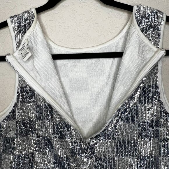 Forever 21 Sequin Tank Silver Checkered Sleeveless Crop Top w/ Back Zipper sz S - Picture 7 of 7